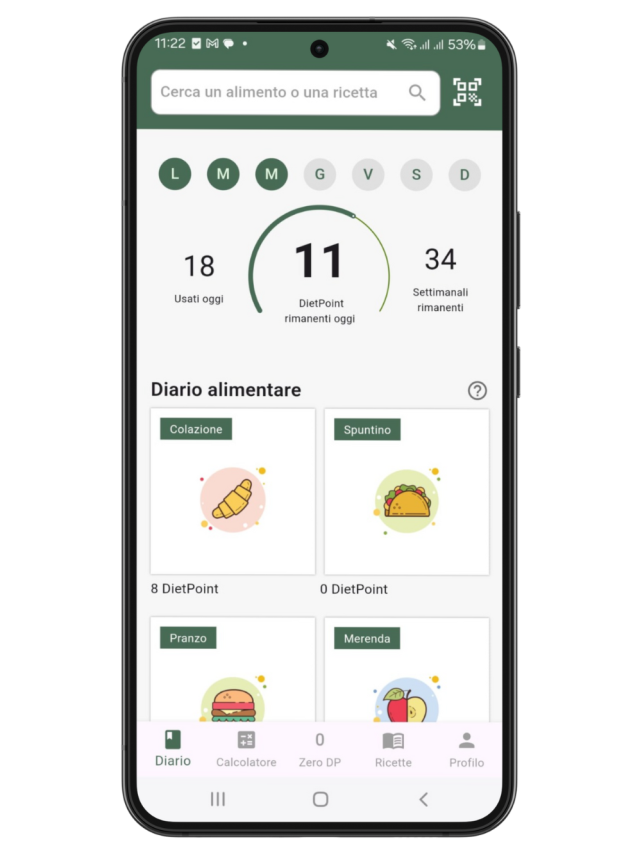 Inserire un alimento o una ricetta nel 
Diario Alimentare